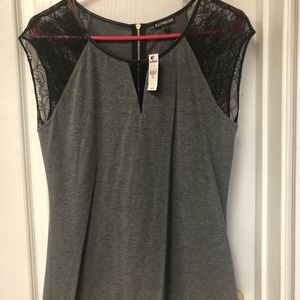Express grey top with black lace sleeves